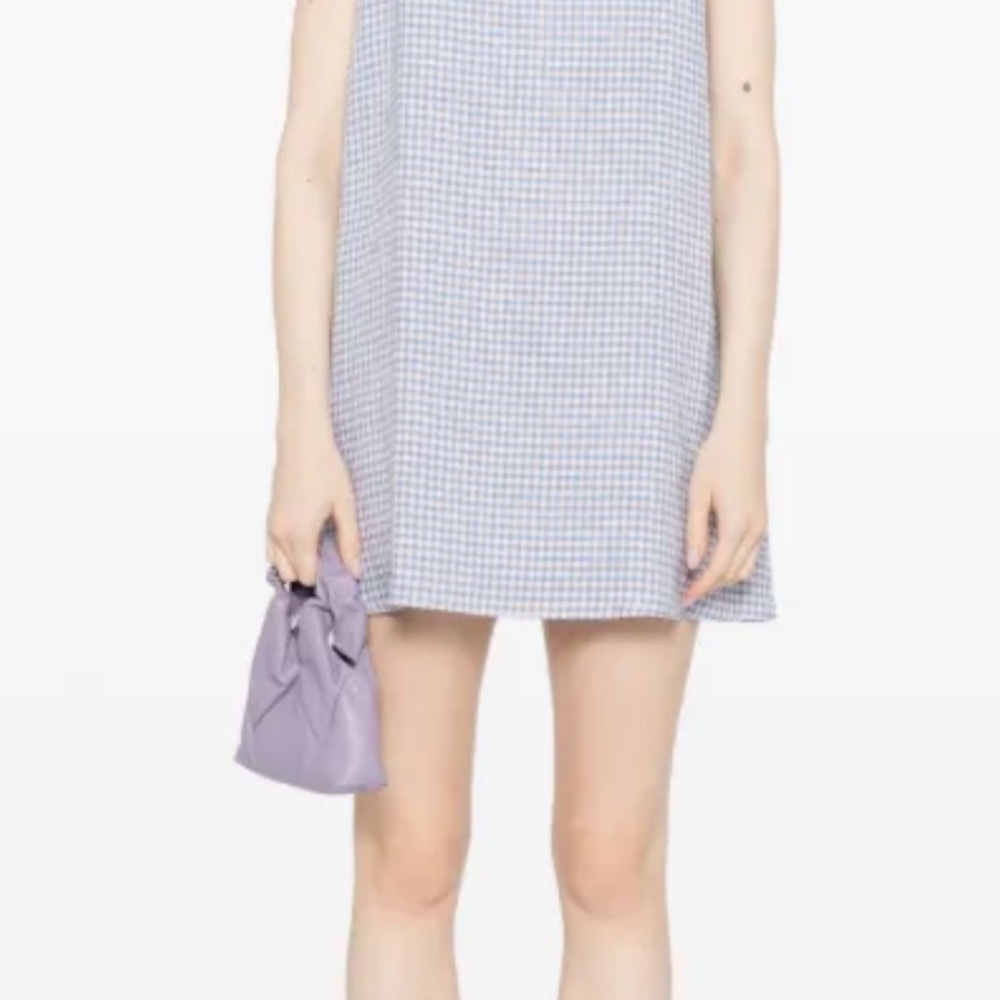 Reformation Aubree-Light Purple Linen Gingham Shift Dress